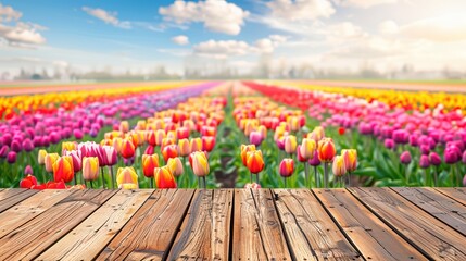 A vibrant field of colorful tulips under a bright sky, inviting you to enjoy the beauty of nature and springtime.