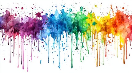 Canvas Print - The color splash design is made up of splatters and brush strokes on a white background, displaying a rainbow of colors in an isolated and dynamic pattern.