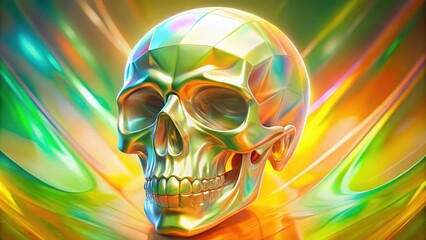 Wall Mural - Golden Skull on Abstract Iridescent Background