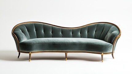 Wall Mural - A grand vintage sofa with a curved silhouette and gold accents, standing out on a crisp white background.