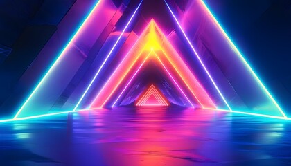 Wall Mural - Vibrant Triangular Spectrum: An Abstract Journey Through Neon UV Reality and Glowing Laser Lines