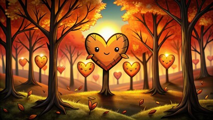 Wall Mural - A Heart-Shaped Tree in an Autumnal Forest