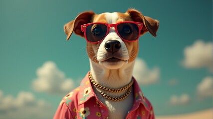 a dog wearing a shirt with a floral print on it