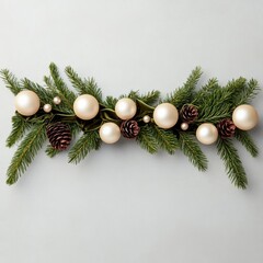 Sticker - Vintage-style Christmas garland with velvet ribbons and small handcrafted ornaments on a white background 