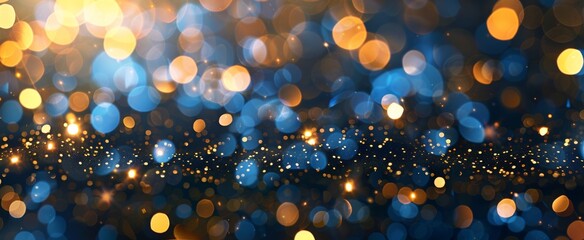 Wall Mural - immerse yourself in a stunning abstract bokeh, featuring blue and gold light patterns that evoke ele