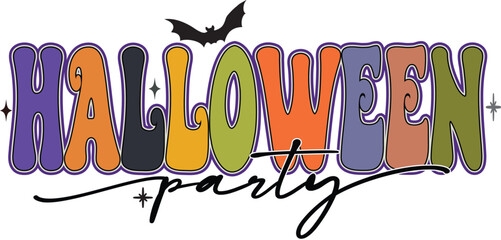 Halloween Party Groovy Text, Design for print on shirt, poster, banner. Pink color text on white background. Lovely print for tee shirt Illustrator Artwork