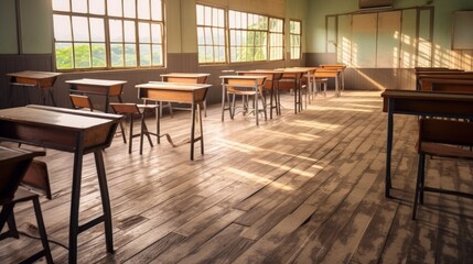 Wall Mural - Empty Classroom with Sunbeams