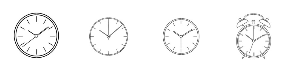 Icon of a clock with a doodle style handdrawn on a white background in continuous one-line drawing