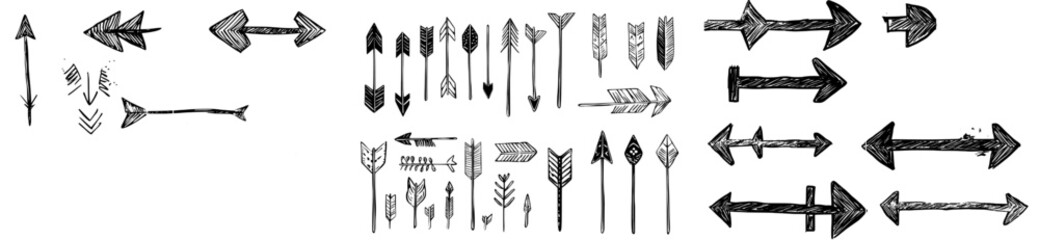 Wall Mural - Doodle set of modern arrows on white background. Design element.