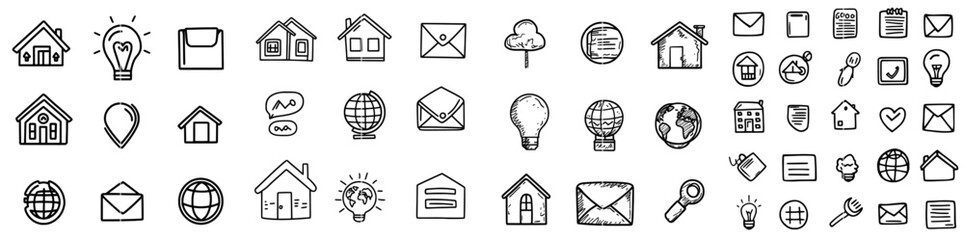 An icon set of modern business cards in doodle style