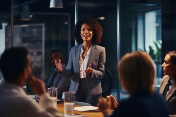 Wall Mural - Woman leader meeting adult togetherness.