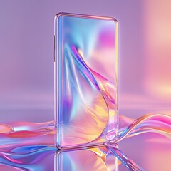 Sleek smartphone with flowing abstract colors design.