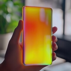 Canvas Print - Hand holding smartphone showing intense color gradient.