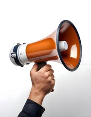 Hand person with megaphone on White background.