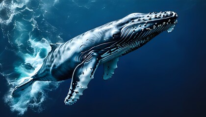 Wall Mural - Graceful blue whale gliding through the depths of the expansive ocean