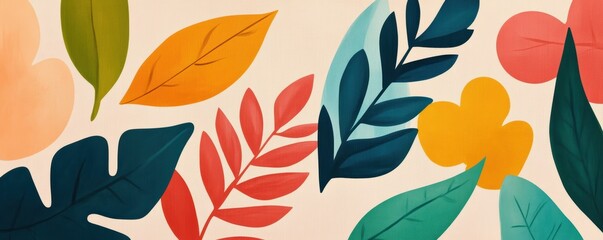 Abstract tropical leaves with vibrant earthy tones and rainforest elements