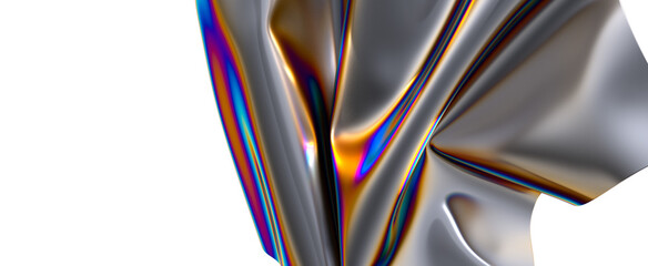 Abstract metallic folds with iridescent highlights A splash of color on a plain background