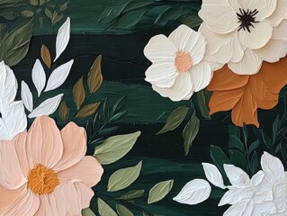 Wall Mural - Intricate layers of wild botanicals, organic textures with a mix of soft pastels and deep greens