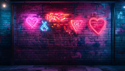 A vibrant illustration of neon signs in various shapes and colors