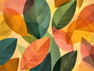 Wall Mural - Layered autumn leaves with rich botanical textures and warm tones