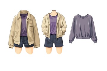 Wall Mural - set of clothes. Denim jeans or pants, sneaker, a shirt and a rain jacket, a cardigan and a jeans shirt for child boy isolated on a white background. Concept spring autumn .