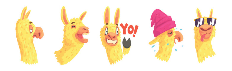 Poster - Cute Llama Character Head Emotion and Pose Vector Set