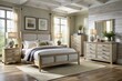 © Sirinporn - Elegant bleached wood bedroom furniture set with minimalist design, featuring a rustic wooden frame, soft cream