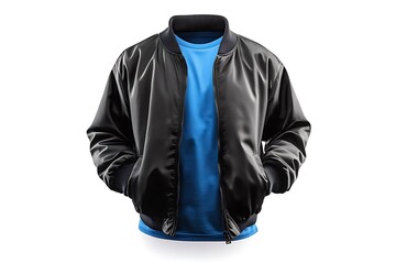 Wall Mural - men's black jacket and blue t-shirt isolated on a white background. fashionable casual wear