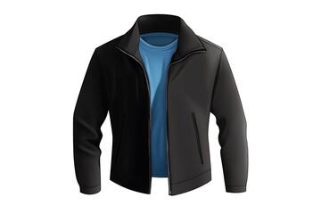 men's black jacket and blue t-shirt isolated on a white background. fashionable casual wear