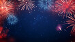 © KotBaton - Independence day festive background. Blue red white fireworks on dark night sky with copy space.