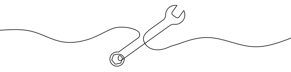 Wall Mural - Continuous line drawing of wrench. Single line drawing of a wrench. Line art wrench. Vector illustration.