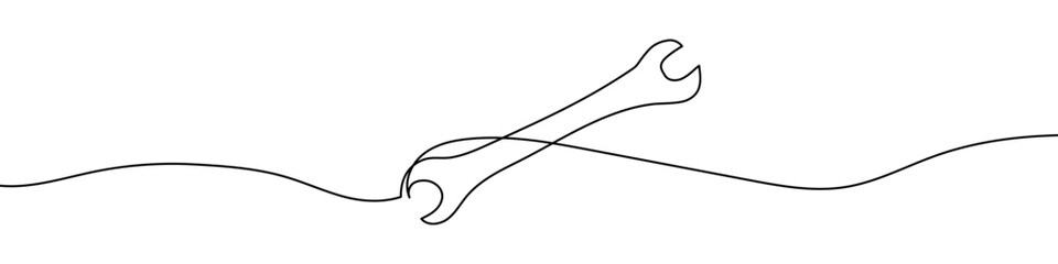 Wall Mural - Continuous line drawing of wrench. Single line drawing of a wrench. Line art wrench. Vector illustration.