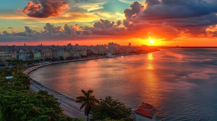 A sunset over Havana Bay.