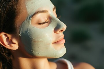 Wall Mural - Applying adult green woman.