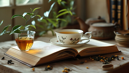 Poster - Tea and book companionship, enjoy reading moments