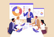 © nadzeya26 - Business Planning concept. Vector illustration in flat style of a group of diverse business people having a discussion at a table with graphs in the background.