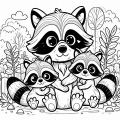 Wall Mural - a family of raccoons