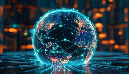 Wall Mural - Powering Worldwide Cyber Networks through Global Digital Connectivity and Real-Time Data Streams