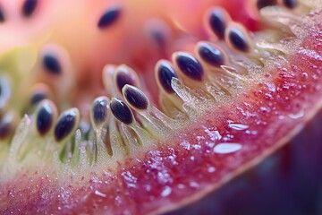 Wall Mural - Close up of Kiwi Seeds and Flesh