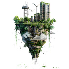 Wall Mural - sky tower with green energy and industry, environmental on eco earth, white background, cut out,