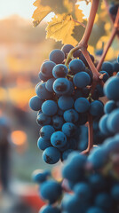 Sticker - Close-Up of Ripe Grapes in Vineyard at Sunrise  