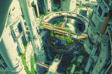 Wall Mural - Futuristic Cityscape with Green Spaces.