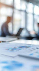 Leinwandbilder - Blurred office background with businessmen working on a new project and analyzing statistics data