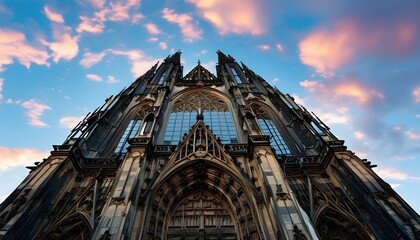 Wall Mural - Intricate Gothic Cathedral Facade Under a Dramatic Sky