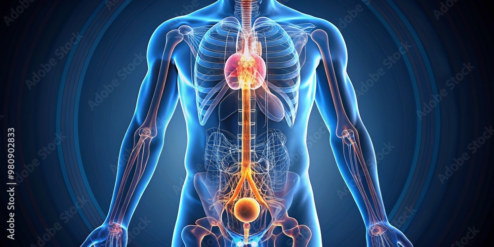 Illustrated 3D model of the male reproductive system, highlighting the ...