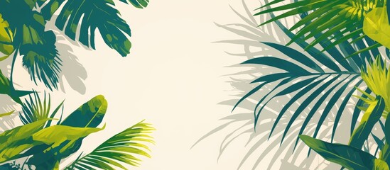 Wall Mural - Tropical palm leaves casting shadows on a white backdrop