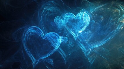 Wall Mural - Blue abstract fantasy background featuring heart shapes