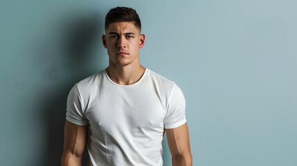 Attractive young fit sportsman wearing a t-shirt standing.