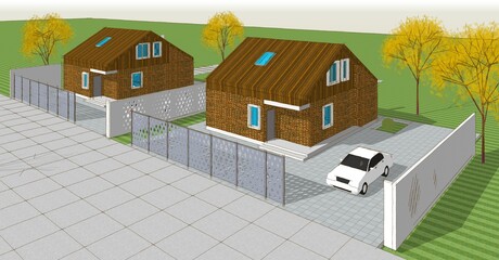 Wall Mural - sketch of a modern house 3d rendering	
