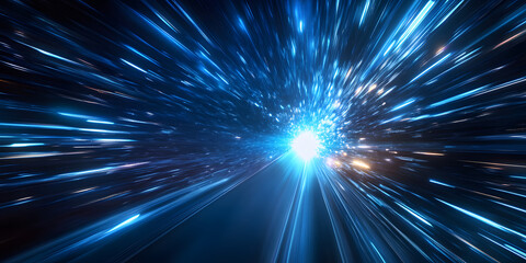 Light speed, hyperspace, space warp background, in blue. 